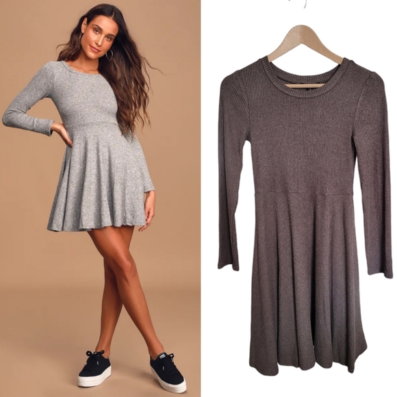 🆕️ Lulus Fit and Fair Ribbed Knit Long Sleeve Skater Dress - Picture 1 of 10